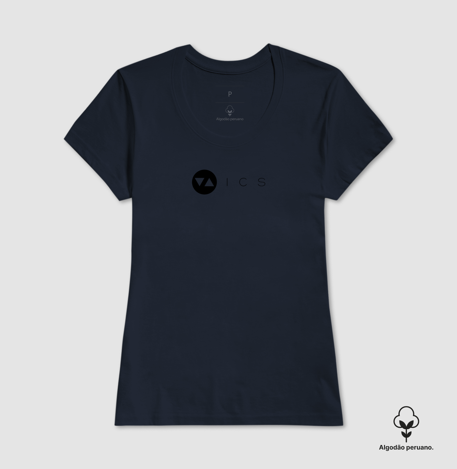 Camiseta Feminina ICS Algodão Peruano Logo Preto Vazado Frente - ICSart Store: Criada para artistas