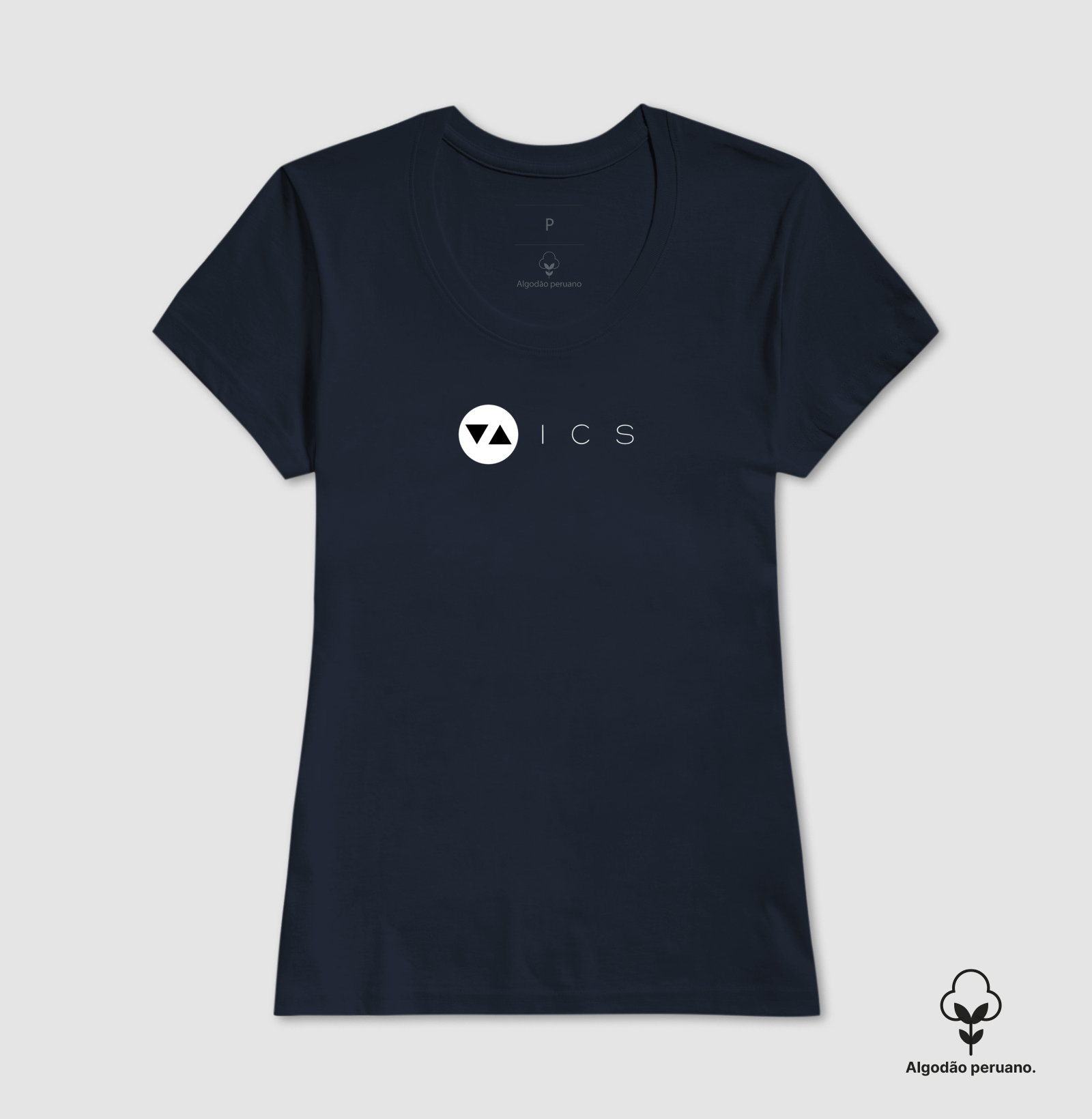 Camiseta Feminina ICS Algodão Peruano Logo Branco e Preto Frente - ICSart Store: Criada para artistas