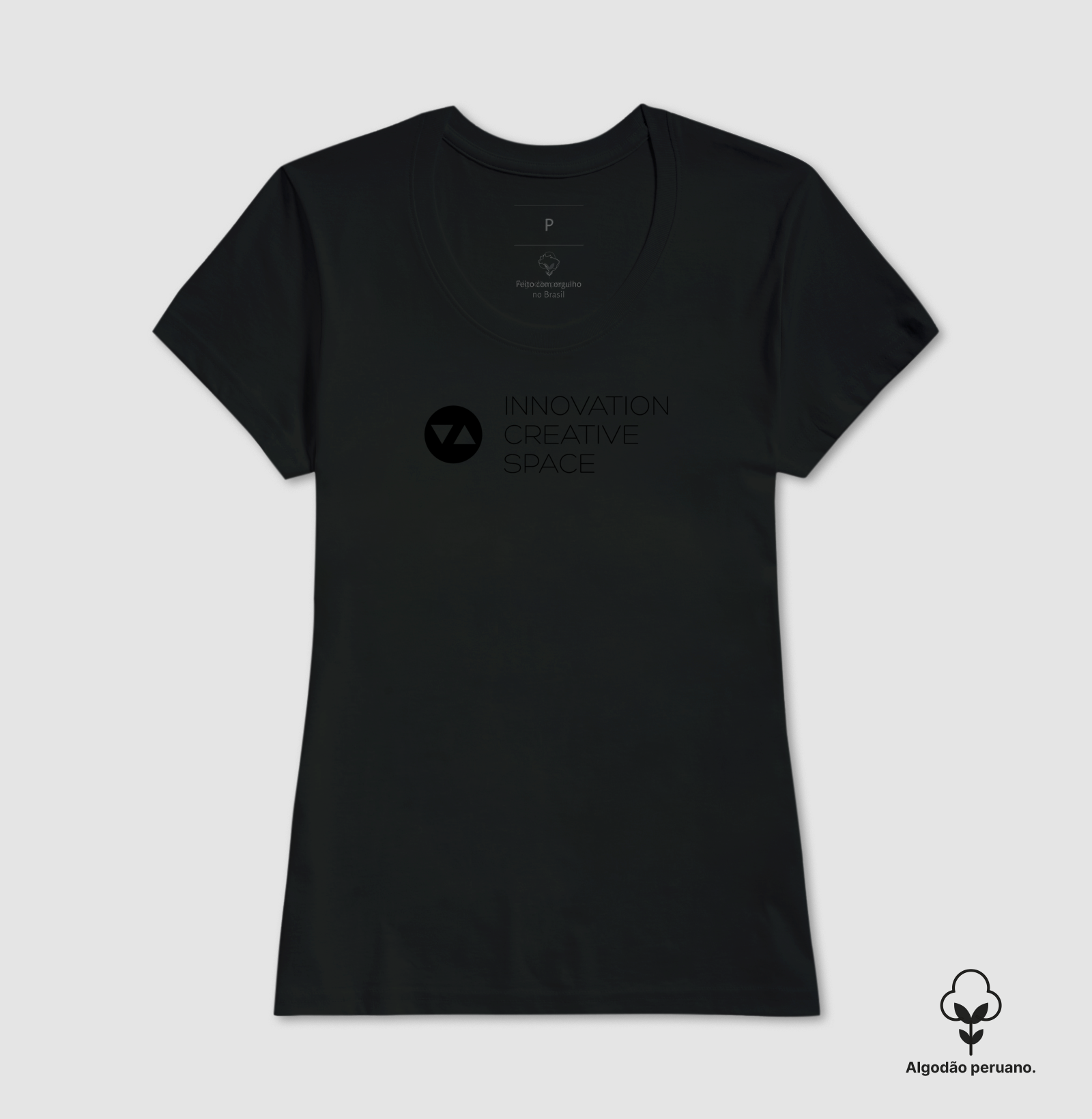 Camiseta Feminina Innovation Algodão Peruano Logo Preto Vazado Frente - ICSart Store: Criada para artistas