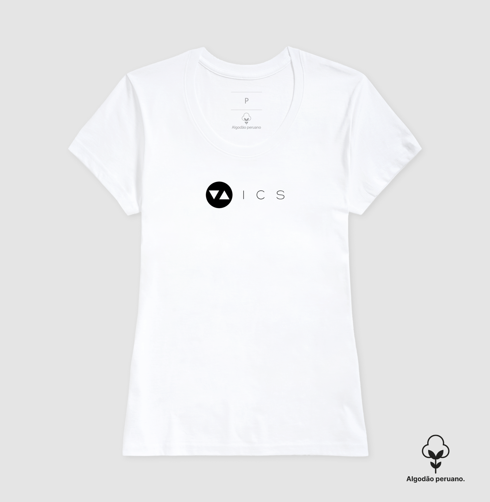 Camiseta Feminina ICS Algodão Peruano Logo Preto Vazado Frente - ICSart Store: Criada para artistas