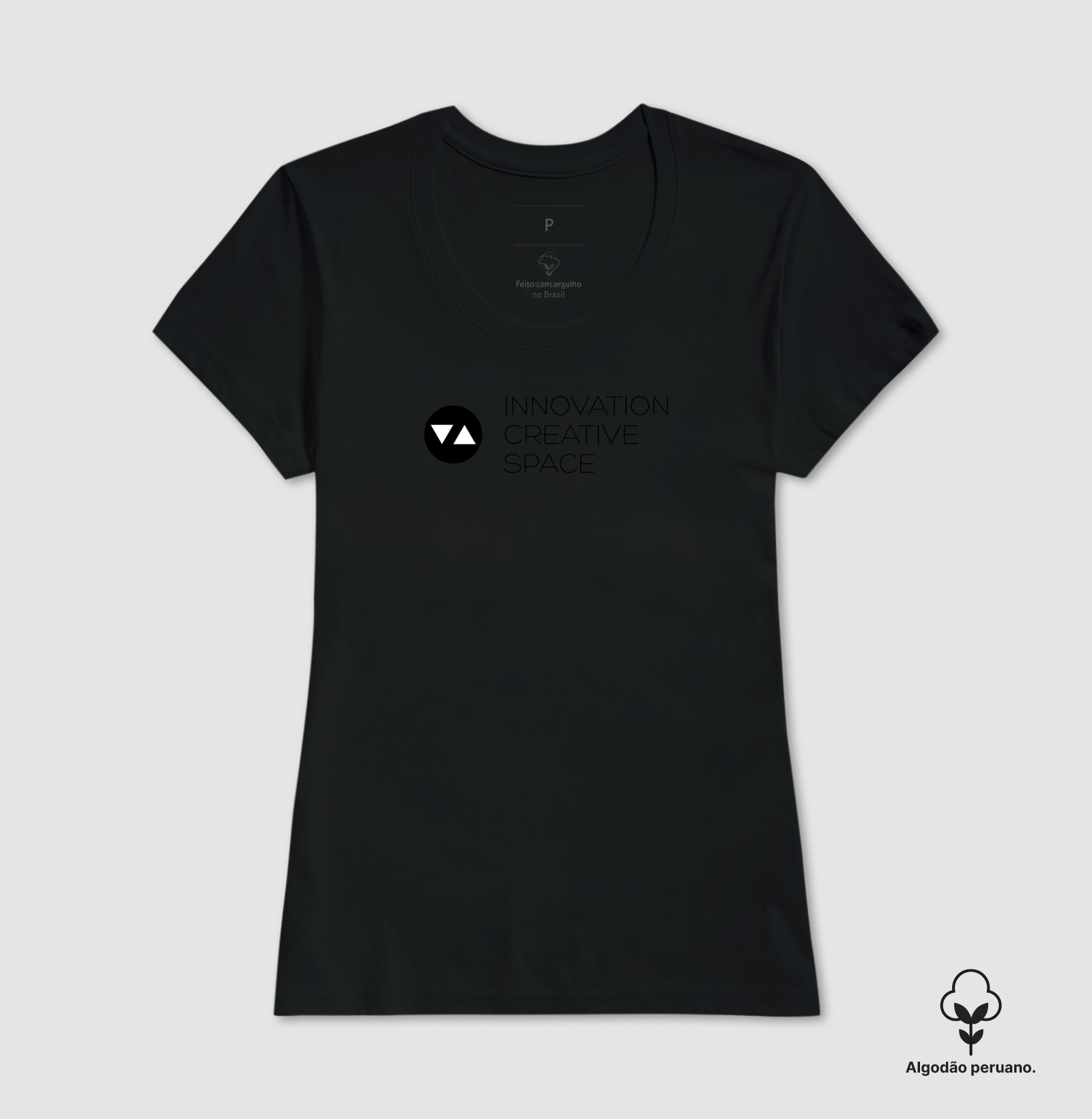 Camiseta Feminina Innovation Algodão Peruano Logo Preto e Branco Frente - ICSart Store: Criada para artistas
