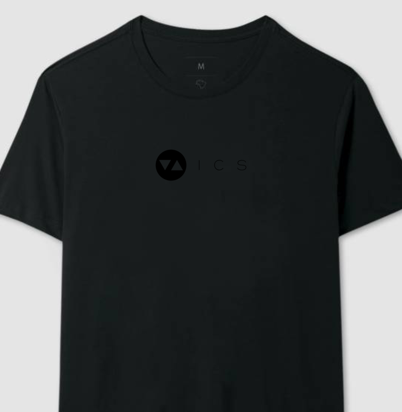 Camiseta Clássica ICS Linha Singular All Black Logo Preto Vazado Frente 100% Algodão - ICSart Store: Criada para artistas