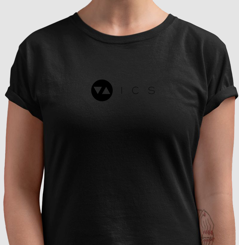 Camiseta Clássica ICS Linha Singular All Black Logo Preto Vazado Frente 100% Algodão - ICSart Store: Criada para artistas