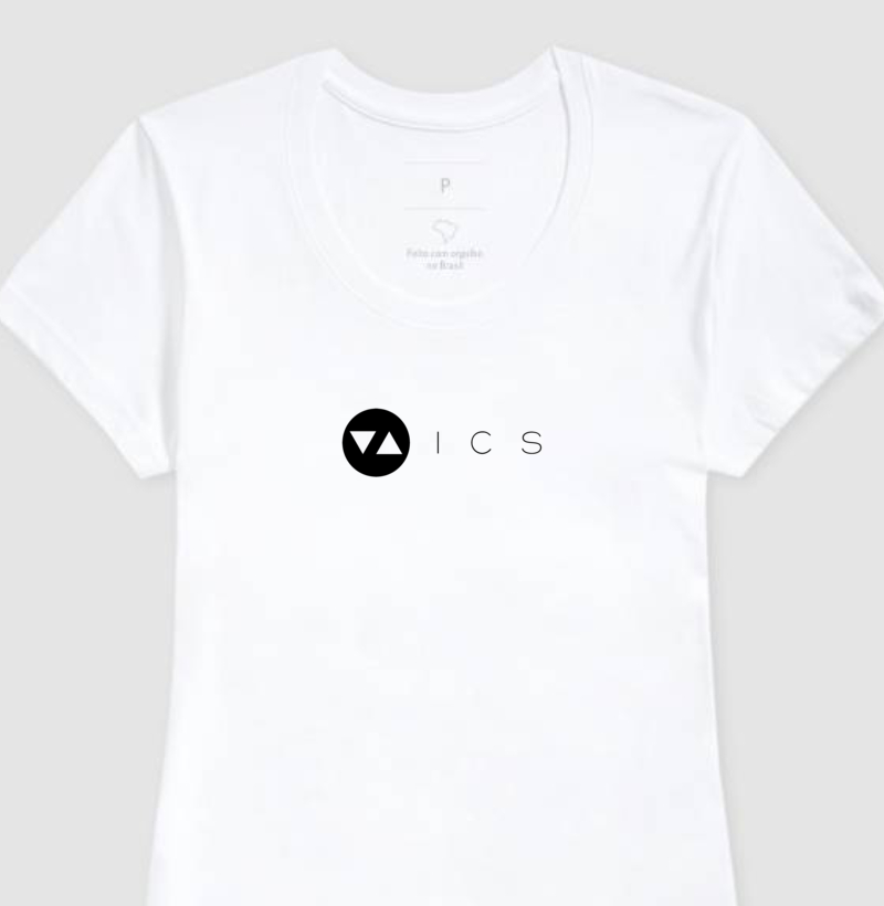Camiseta Feminina ICS Logo Preto Vazado Frente 100% algodão - ICSart Store: Criada para Artistas