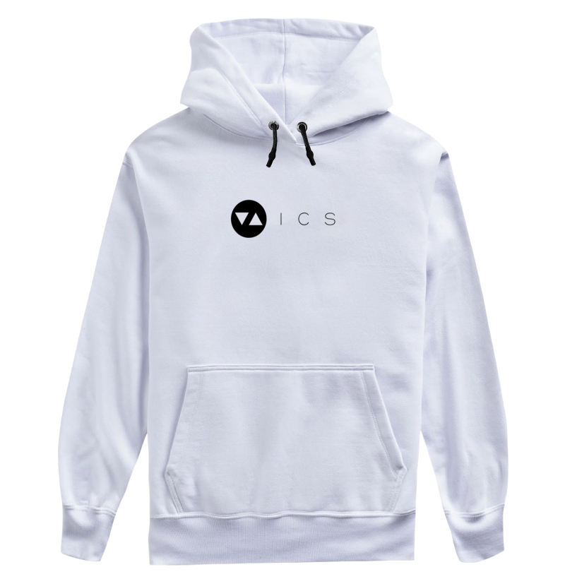 Moletom Canguru com Capuz Unissex ICS Logo Preto e Branco Frente 100% algodão - ICSart Store: Criada para Artistas