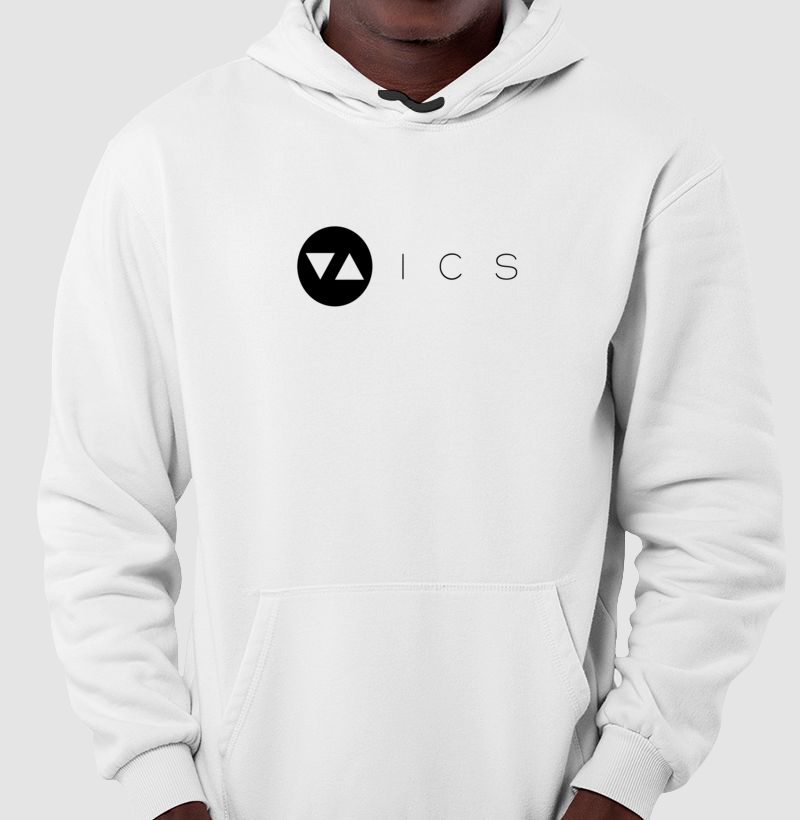 Moletom Canguru com Capuz Unissex ICS Logo Preto e Branco Frente 100% algodão - ICSart Store: Criada para Artistas