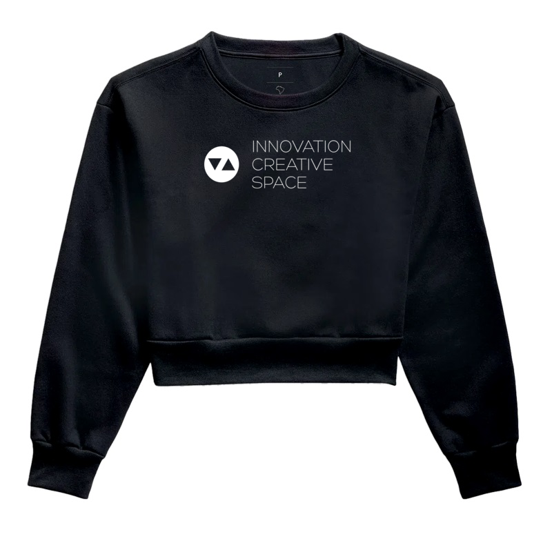 Moletom Cropped sem Capuz Innovation Linha Singular Logo Branco Vazado Frente 100% algodão - ICSart Store: Criada para Artistas