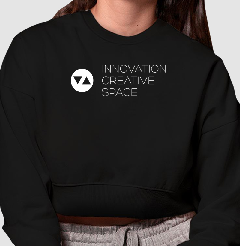 Moletom Cropped sem Capuz Innovation Linha Singular Logo Branco Vazado Frente 100% algodão - ICSart Store: Criada para Artistas