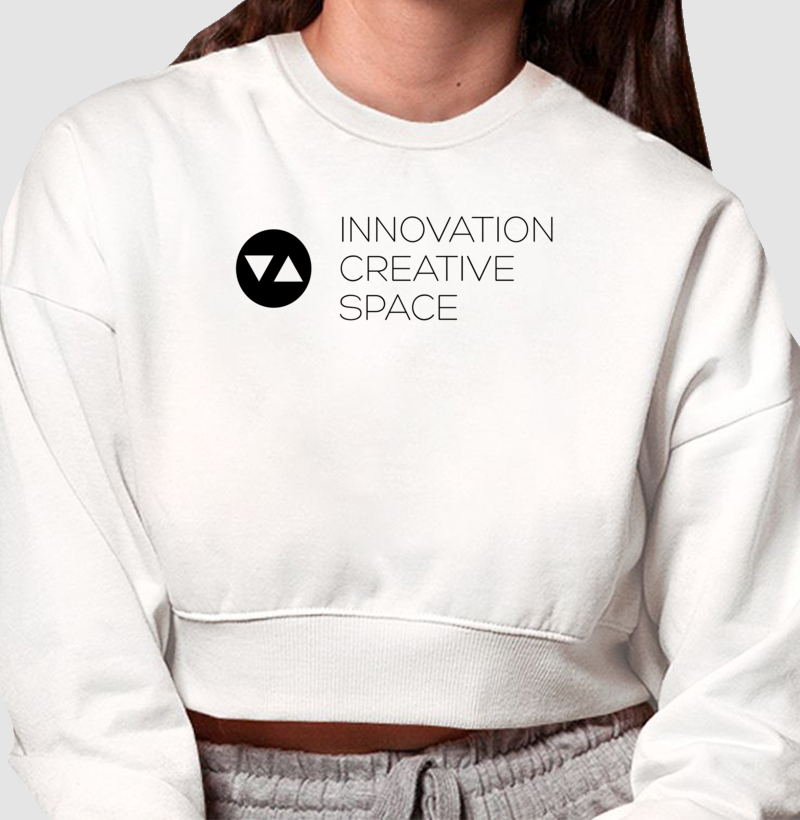 Moletom Cropped sem Capuz Innovation Logo Preto e Branco Frente 100% algodão - ICSart Store: Criada para Artistas