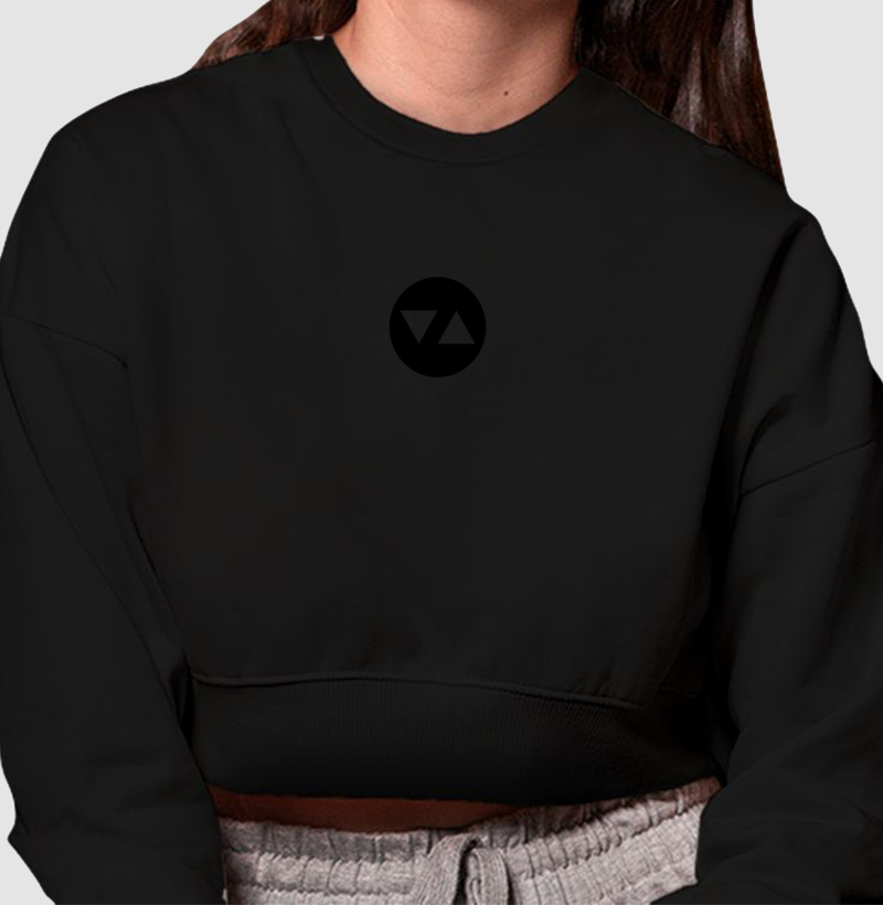 Moletom Cropped sem Capuz Symbol Linha Singular All Black Logo Preto Vazado Frente 100% algodão - ICSart Store: Criada para Artistas