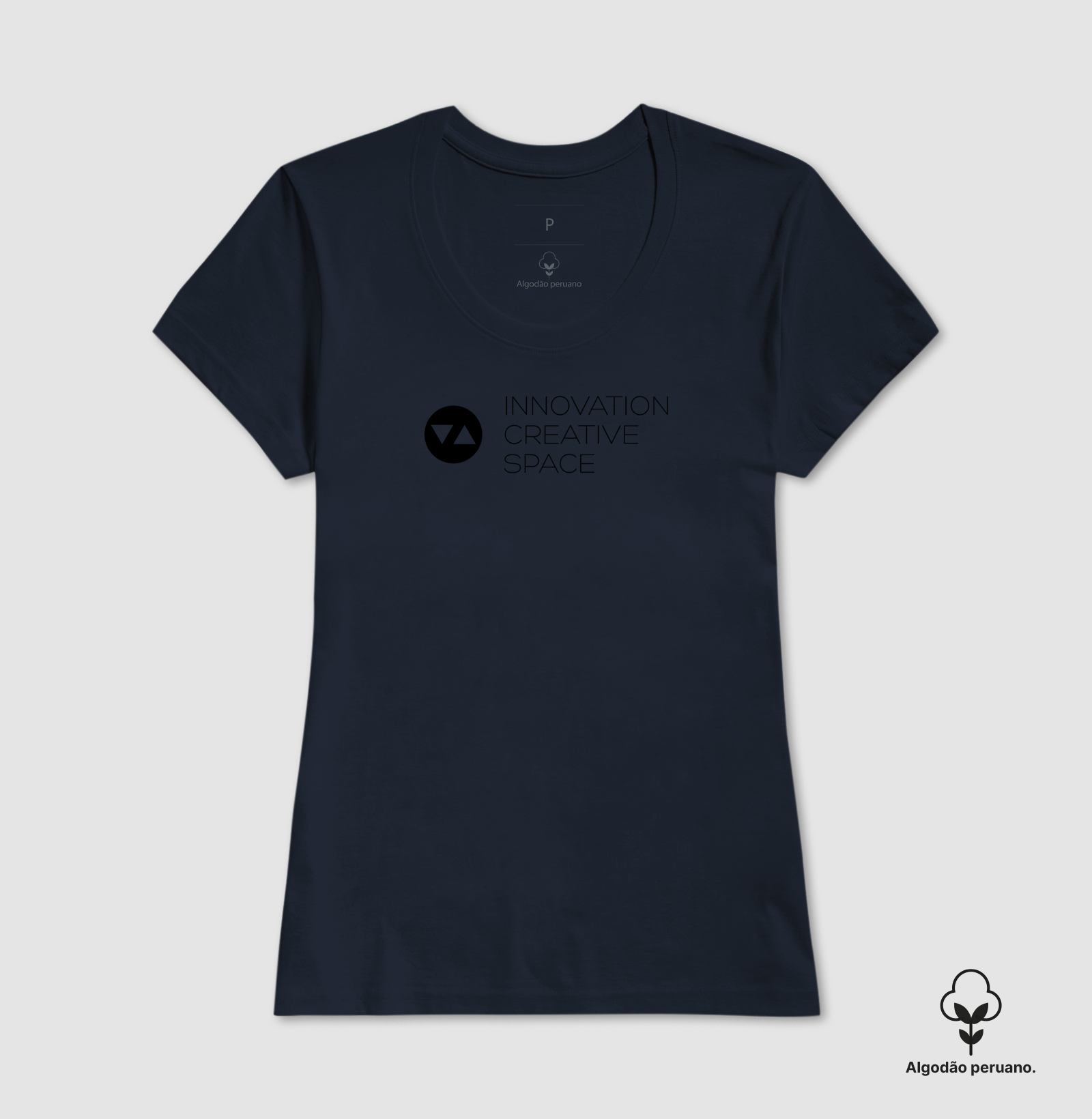 Camiseta Feminina Innovation Algodão Peruano Logo Preto Vazado Frente - ICSart Store: Criada para artistas